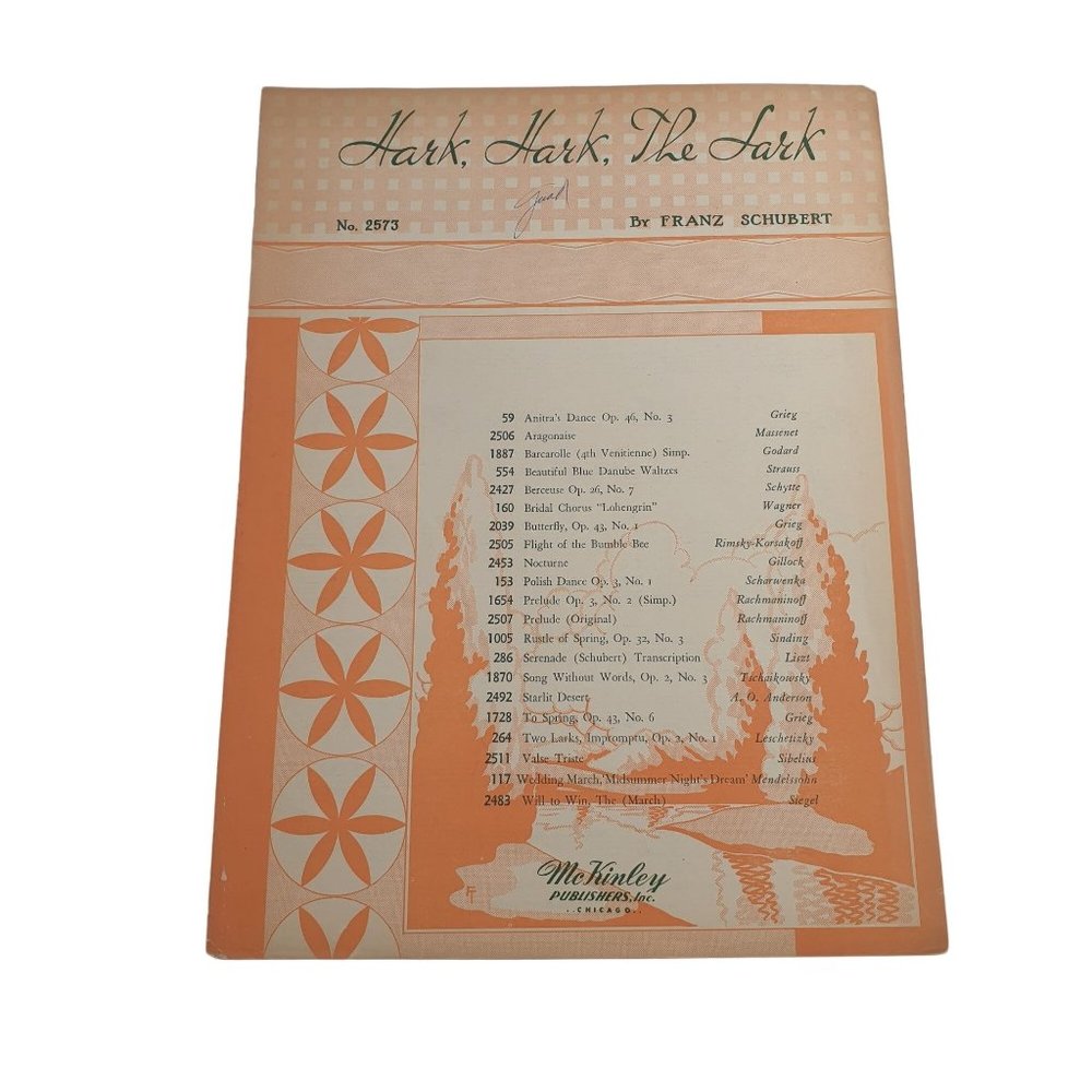 Vintage Sheet Music 1947 Hark The Lark Piano Schubert Easy Listening Classical